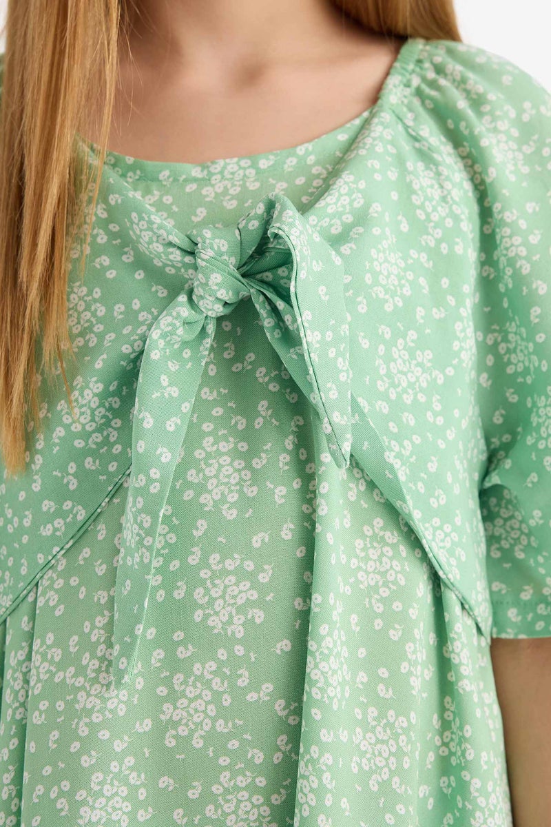 DeFacto Green Girl Girl Patterned Viscose Short Sleeve Dress Casual - Image 5